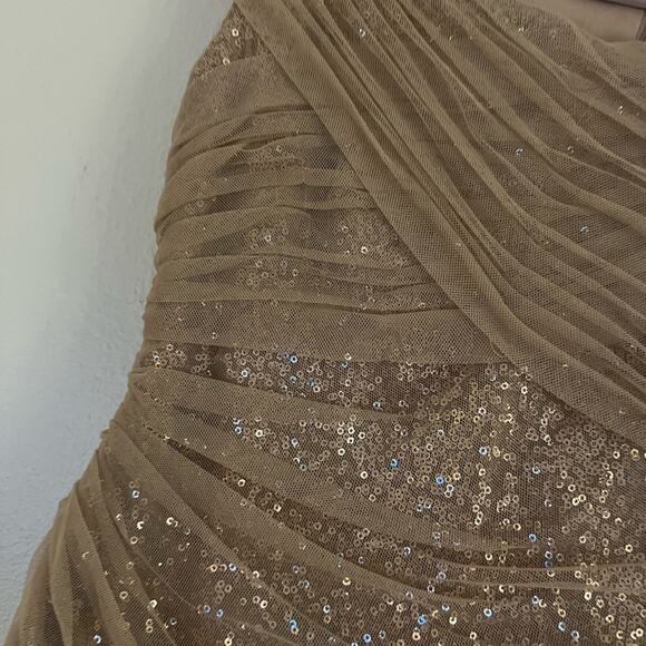 Lauren Ralph Lauren Evening Gold Sequin Mesh Shoulders Mini Dress - Picture 4 of 10